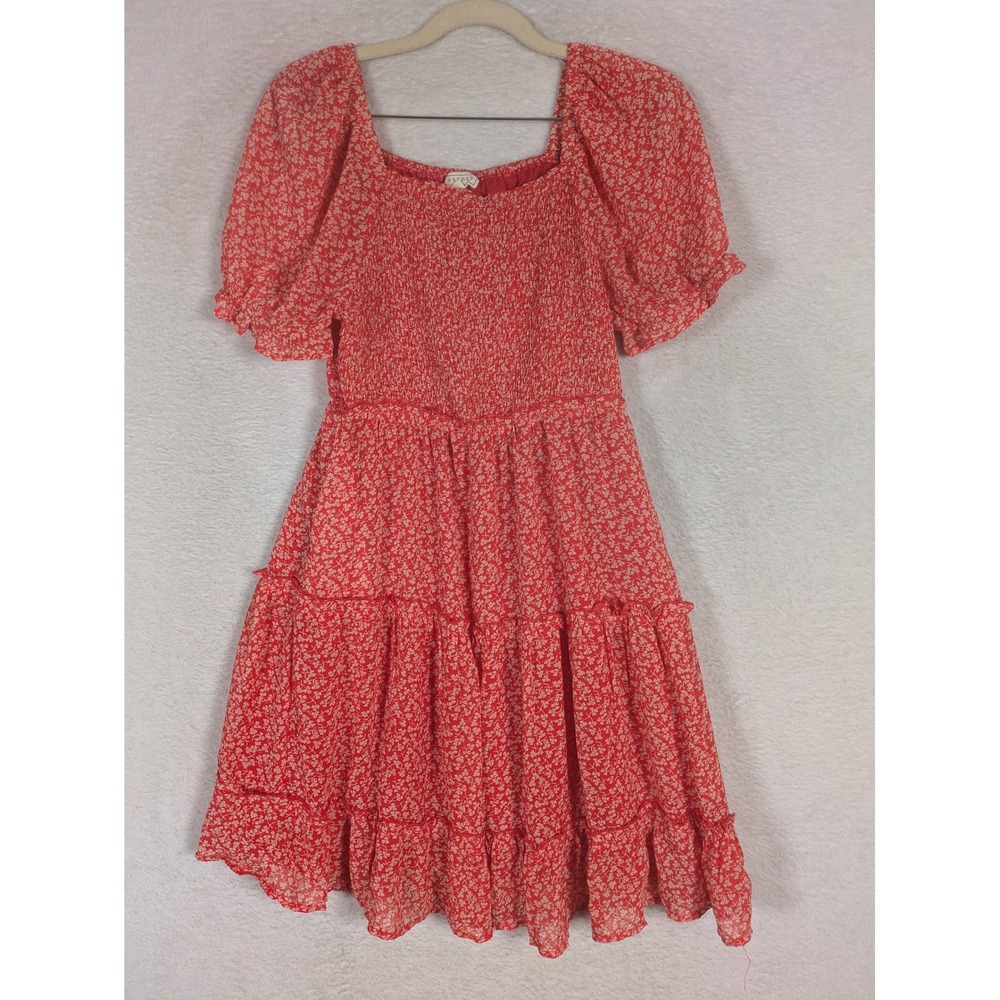 Hayden Girls Dress Girl's XL Red Floral Smocked Tiered Puff Sleeve